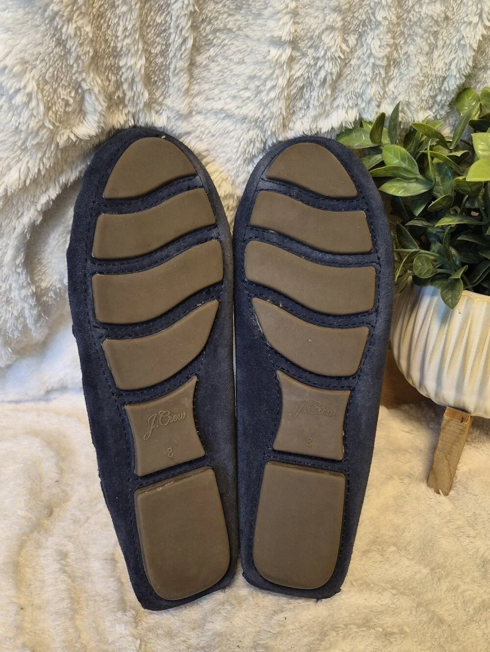 J. Crew Suede Driving Moccasins Loafers Navy Blue Slip On Flats Women's Size 8
